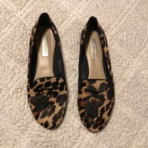 Leopard faux calfskin loafers with tassels